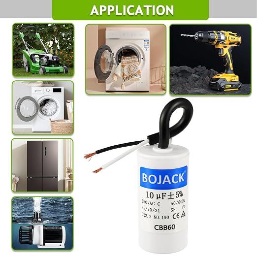 BOJACK Run Capacitor 10 uF MFD 250V AC 10 MFD CBB60 2 Wire 50/60Hz Cylinder - Image 6