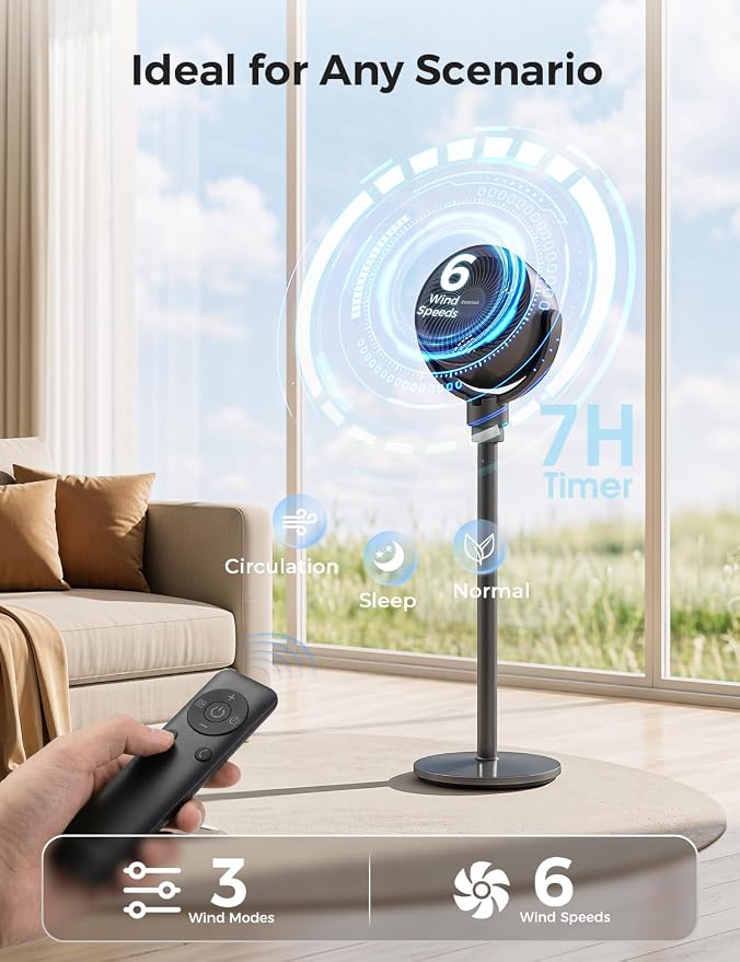 COWSAR Standing Fan for Bedroom, 20dB Quiet Floor Fan, 150°+120°Auto - Image 3