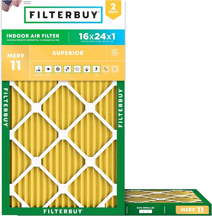 Filterbuy 16x24x1 Air Filter MERV 11 Superior Pet & Allergy Defense, by Filterbuy