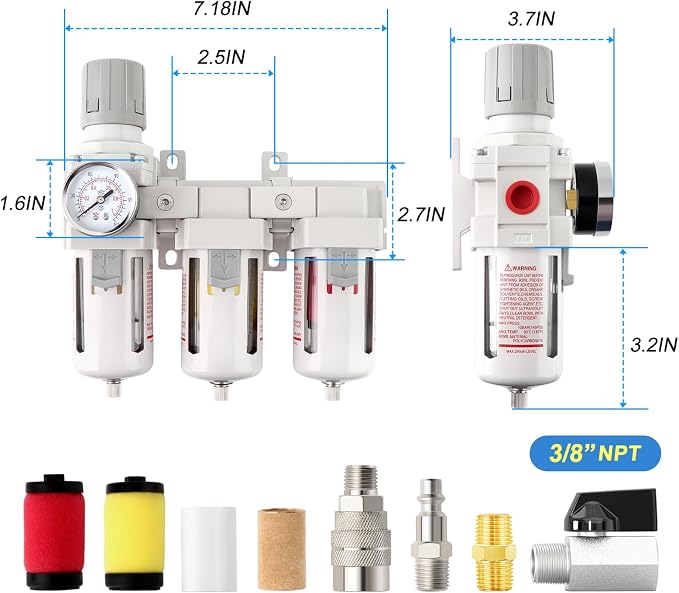 Industrial 3/8" NPT 3 Stage Air Drying System, Coalescing Filter, Particulate - Image 2