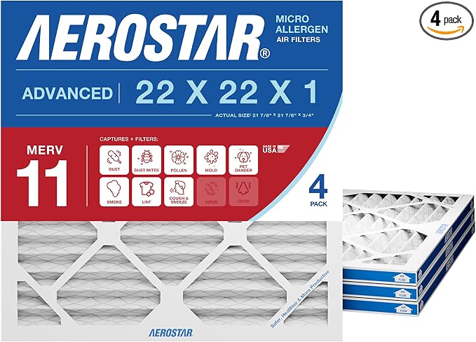 Aerostar 22x22x1 MERV 11 High Efficiency Pleated Air Filter, Electrostatic AC by AirFiltersDelivered