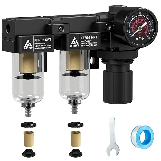 1/4" NPT Compressed air Dryer, Air Pressure Regulator Filter Combo, Air by ATINY