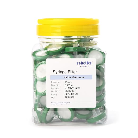 100 Pack Syringe Filter Nylon Lab Filters 0.22μm Pore Size 25mm Diameter by COBETTER