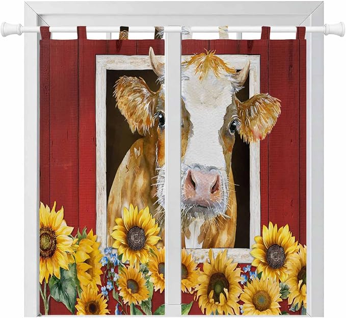Cows Sunflowers Bedroom Curtains 72 Inch Length, Window Curtains Tab Top by Unknown