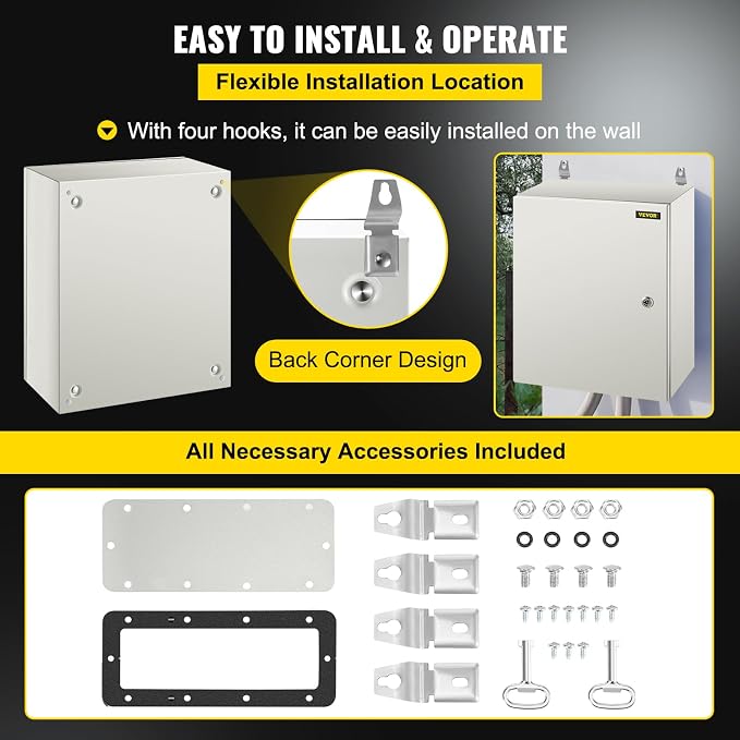 VEVOR NEMA Steel Enclosure, IP66 Waterproof & Dustproof, Outdoor/Indoor - Image 6