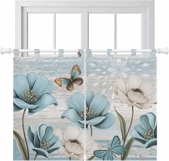 Spring Floral Kitchen Curtains 45 Inch Length, Short Cafe Window Curtains Tab by Unknown