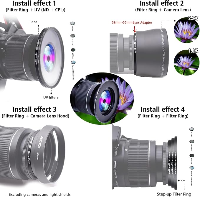 52mm Lens to 55mm Camera Lens Adapter, 52mm-55mm Filter Step up Ring Adapter - Image 6