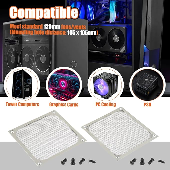 2Pack 120 x 120mm Computer Fan Filter Grills Dust Mesh Magnetic Frame PC Case - Image 7