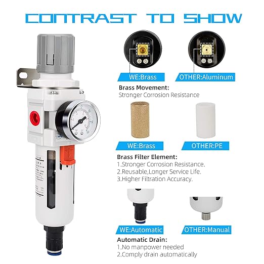 NANPU 1/2" NPT Compressed Air Filter Regulator Combo Piggyback, Auto Drain - Image 5