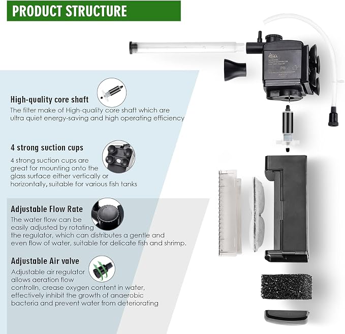 AQQA Aquarium Internal Filter Submersible Power Filter in-Tank - Image 3