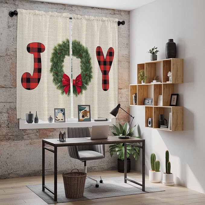 Red Green Christmas Window Curtains 63 Inch Long 2 Panel Set, Rod Pocket - Image 6