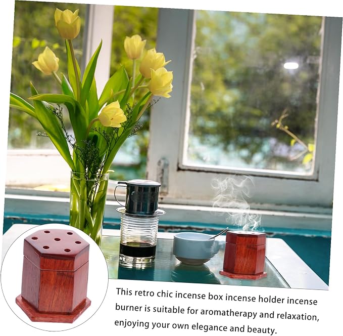 ULTECHNOVO 2pcs Hexagonal Wooden Incense Burner Decorative Censer - Image 5