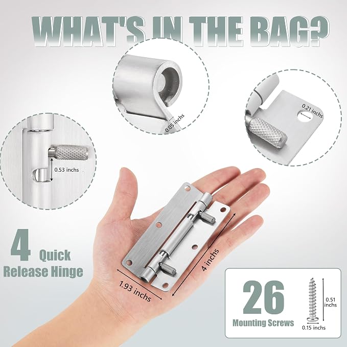 4 Inch Quick Release Hinge, Stainless Steel 304, Detachable, Spring Release - Image 2
