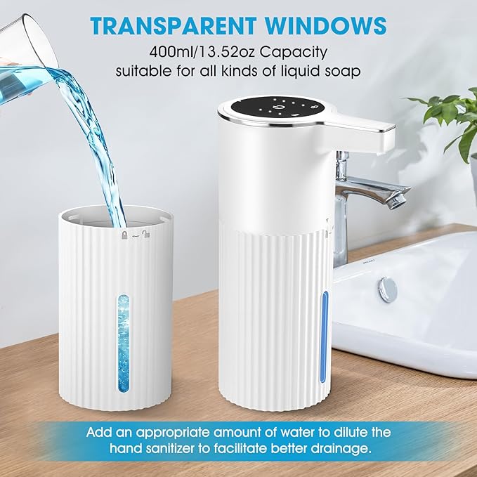 4 Pack Touchless Automatic Soap Dispenser, Smart Sensor Foam Hand Wash Dispenser, USB Rechargeable & Adjustable Customizable for Bathroom Countertop Kitchen Sink, 13.5 oz White Stripes