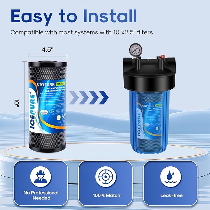 ICEPURE 10"X4.5", 1 Microns Whole House Sediment Activated Carbon Water Filter - Image 6