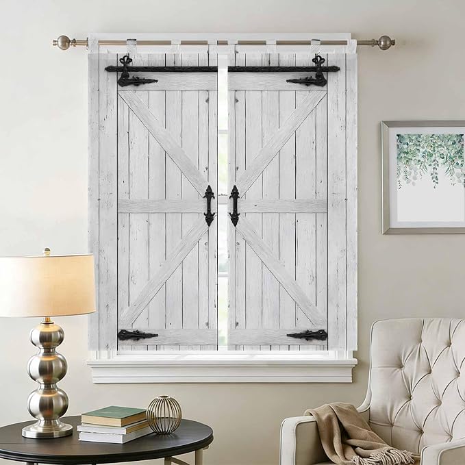 Farmhouse Wood Grain Bedroom Curtains 72 Inch Length, Window Curtains Tab Top - Image 2