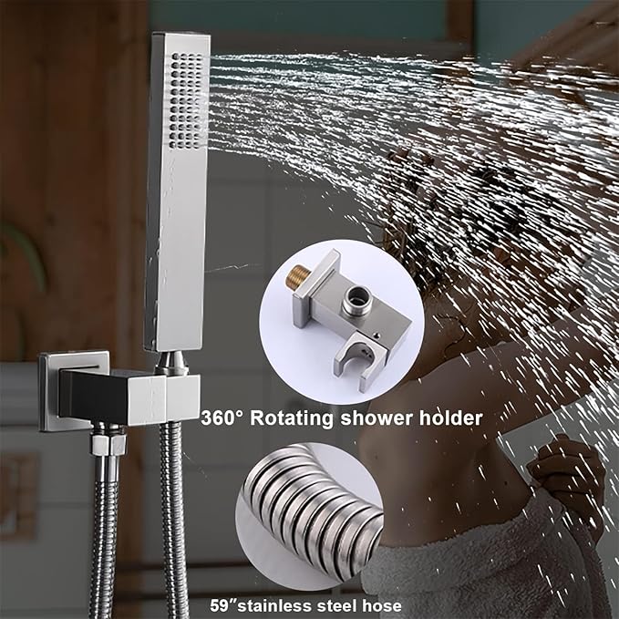 Thermostatic Shower System Brushed Nickel Shower Faucet Set, Four Modes Shower Faucet with 4 PCS Body Jet, Handheld Spray, Ceiling Mount 12 inch Shower Head with 8 inch Wall Mount Shower Head