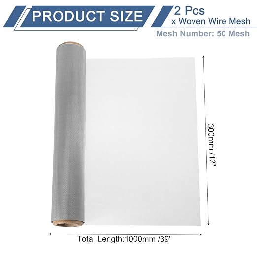 uxcell 2Pcs 50 Mesh 39" x 12" Woven Wire Mesh, 304 Stainless Steel Air Vent - Image 2