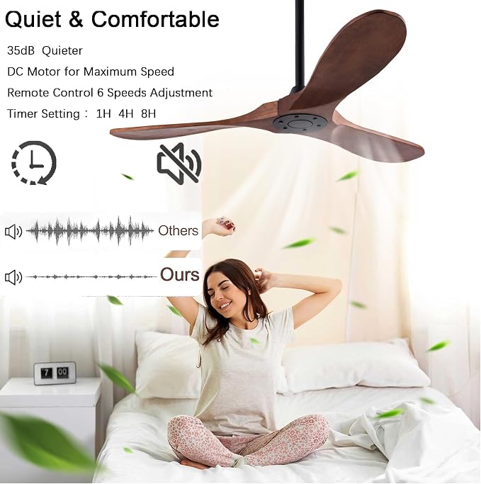QUTWOB 42" Wood Ceiling Fan No Lights - Image 3