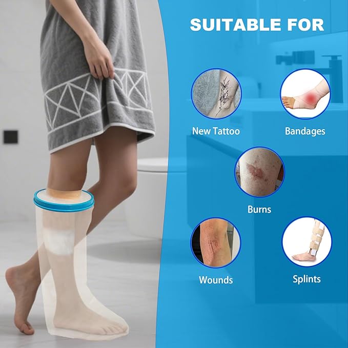 Waterproof Leg Cast Cover for Showering, Reusable Adult Short Leg Cast Protector, Cast Covers for Shower Leg, Cast Bag for Shower, Cast Cover for Showering Foot(Upgraded Waterproof Ring)