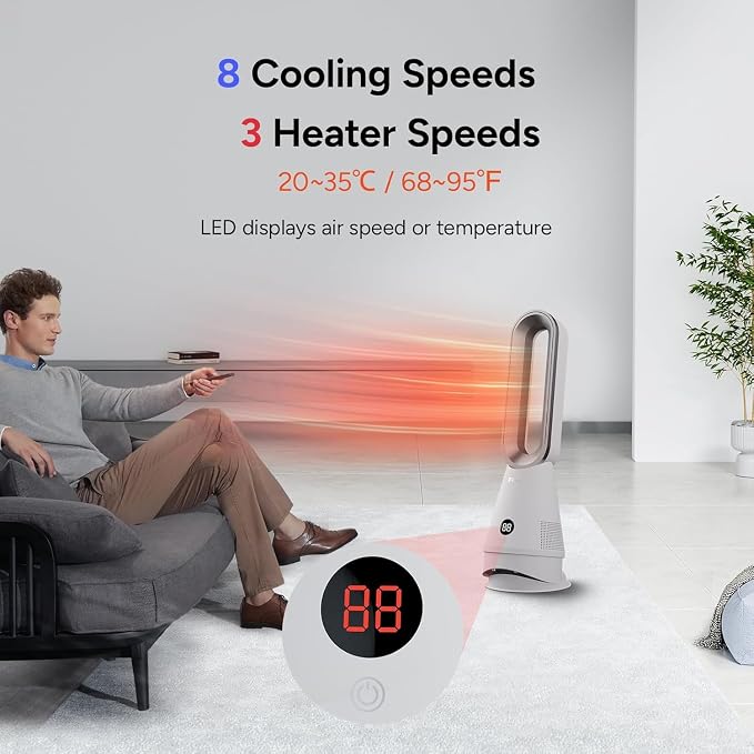 Bladeless Heater Fan, 25inch Heating & Cooling & Filter Combo Tower Fan 80° - Image 6