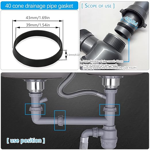 6PCS Kitchen Sink Filter Sealing Ring, Drain Pipe conical Rubber Gasket - Image 2