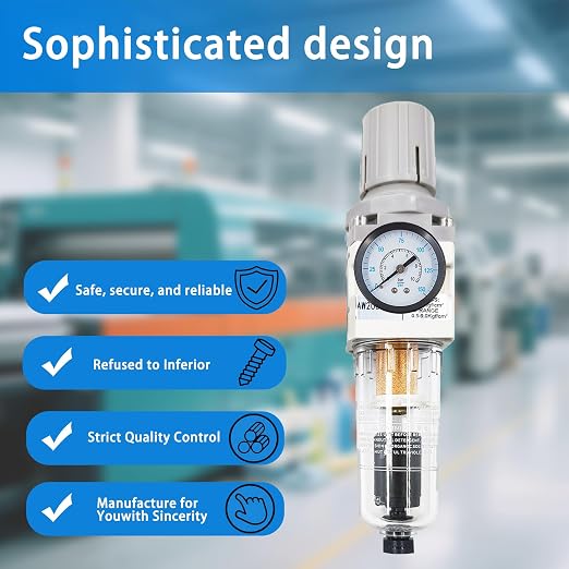 XingNEeng 1/4" NPT Compressed Air Filter Regulator Combo Piggyback, Water/Oil - Image 7
