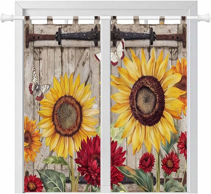 Sunflowers Bedroom Curtains 72 Inch Length, Window Curtains Tab Top, Retro by Unknown