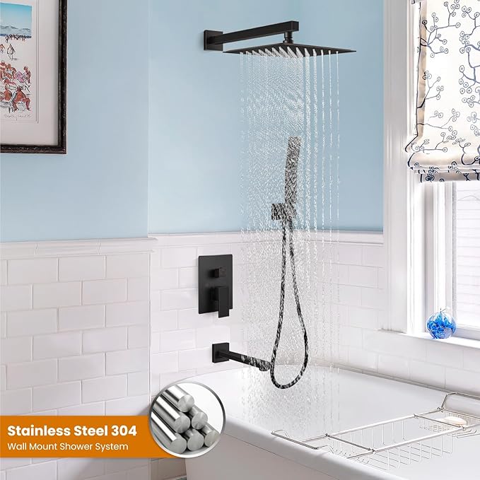 gotonovo Shower System with Tub Spout Wall Mounted Rain Shower Head and Handle Combo Shower Faucet Set with Valve, 10 Inch, Oil Rubbed Bronze