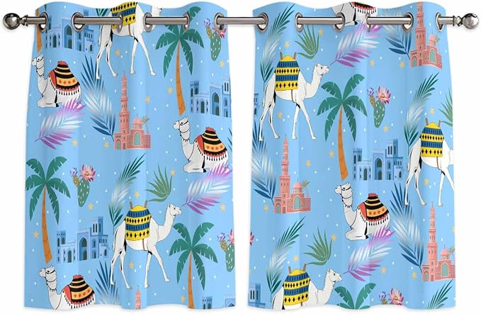 2 Panel Kitchen Cafe Curtains, Desert Landscape Sunlight Filtering Nature Air by Hokiten