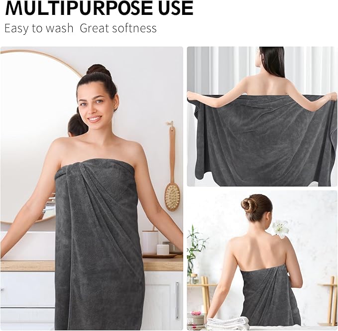 KinHwa Microfiber Bath Towels Large Bathroom Towels Absorbent Shower Soft Towels for Bathroom Large Size for Women Men Ideal Microfiber Towel for Spa, Swimming, Pool Dark Gray (4, Grey, 30x60 inch)