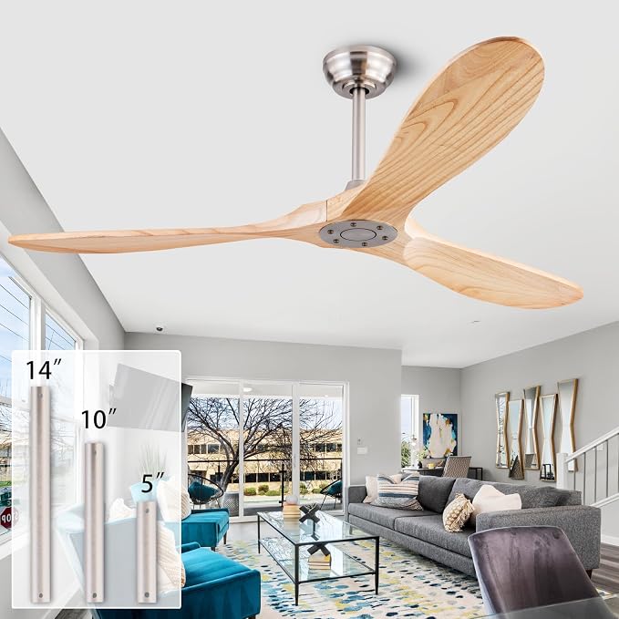 QUTWOB 60" Wood Ceiling Fan No Lights - Image 3