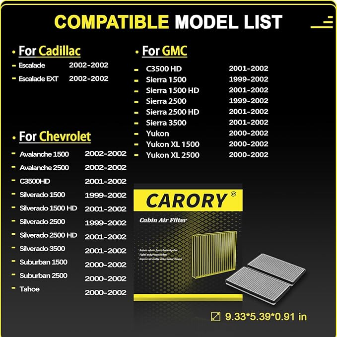 CARORY Cabin Air Filter w/Activated Carbon - Image 3