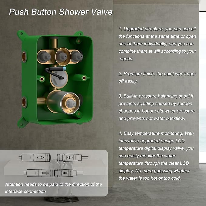 Bathroom Shower Faucet Set Brushed Nickel 12 Inch Wall Mounted Rainfall Shower Head System, Temperature Digital Display Shower Faucet with Handheld Spray, 4 PCS Body Jets
