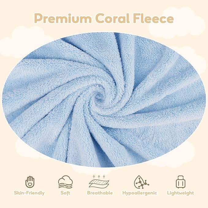 Hooded Towel for Newborn, 4 Pack Soft Coral Fleece Baby Towels, Ultra Absorbent Bath Cloths Bulk for Infants, Toddlers, Newborn Essential- 30 x 30 inch - Grey & Blue