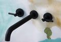 Wall Mount Tub Filler,Two Handle Bathtub Faucet, Extra Long Spout Reach with High Water Flow, Brass Rough in Valve Included,Matte Black