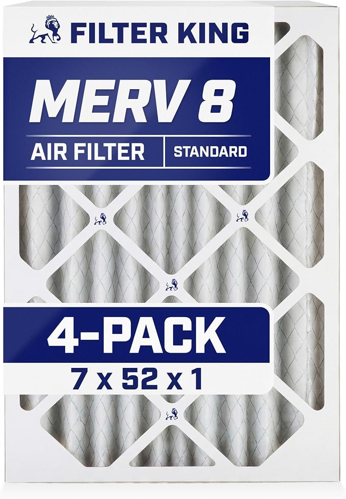 Filter King 7x52x1 Air Filter | 4-PACK | MERV 8 HVAC Pleated A/C Furnace by FilterKing