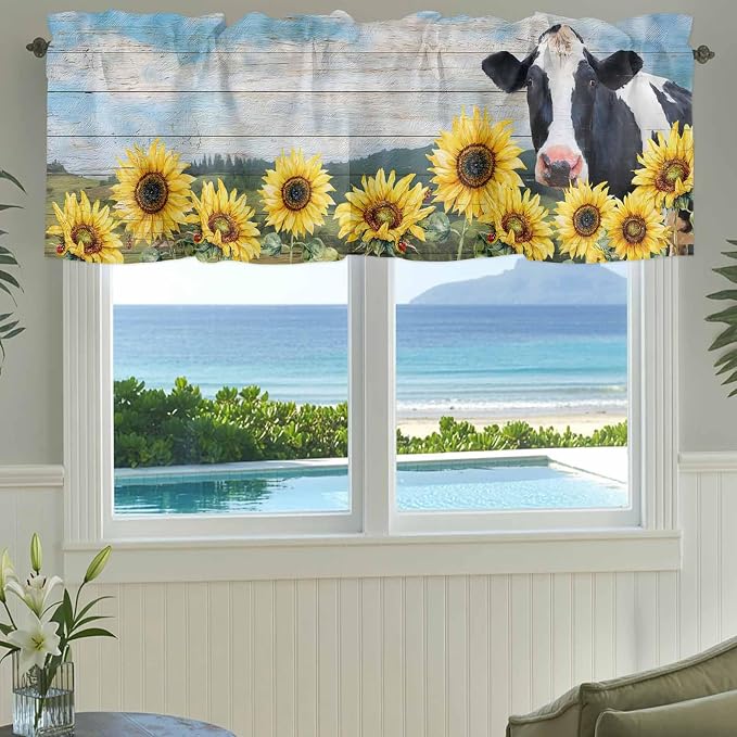 Cow Sunflowers Curtain Valances - Image 3
