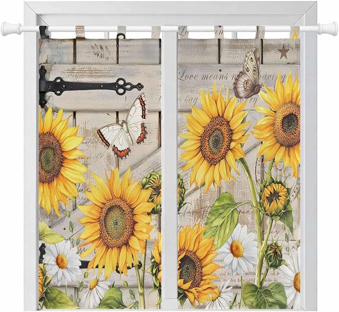 Farm Flowers Bedroom Curtains 72 Inch Length, Window Curtains Tab Top, Retro by Unknown