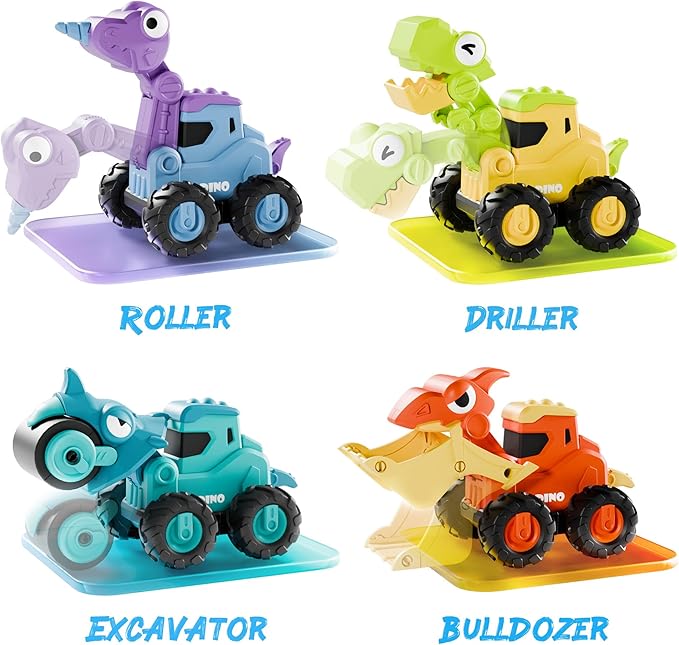 iPlay, iLearn Dinosaur Truck Toys for Toddlers, Boys Dinos Press Go Racing Cars, Kids Construction Sandbox Vehicles Playset, Baby Push Go Friction Car Set, Birthday Gift for 18 Month 2 3 4 5 Years Old