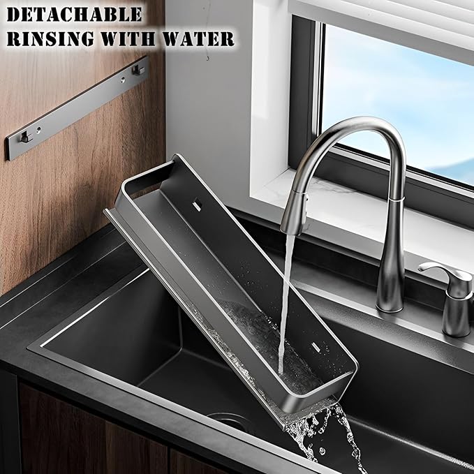 Stainless Steel Detachable Floating Shelf, Nail-Free or Drilling, Floating Wall Mounted Shelves for Kitchen, Bathroom, Corrosion and Rust Resistant, Set of 1 Gray