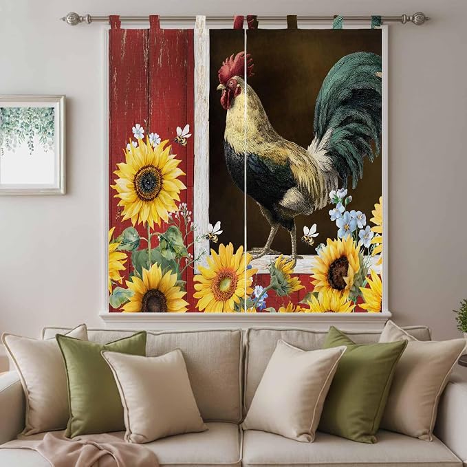 Chicken Sunflowers Bedroom Curtains 72 Inch Length, Window Curtains Tab Top - Image 9