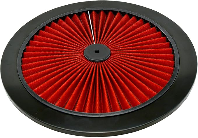 Air Cleaner Lid | 14 in Round Flow-Thru | Red Filtered Top | Steel Black Finish - Image 4