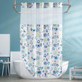 Lagute SnapHook Hook Free Fabric Floral Shower Curtain for Modern Bathroom with Snap-in Liner & See Through Top Window, Machine Washable | Hotel Grade, 71Wx74L, Green Daisy