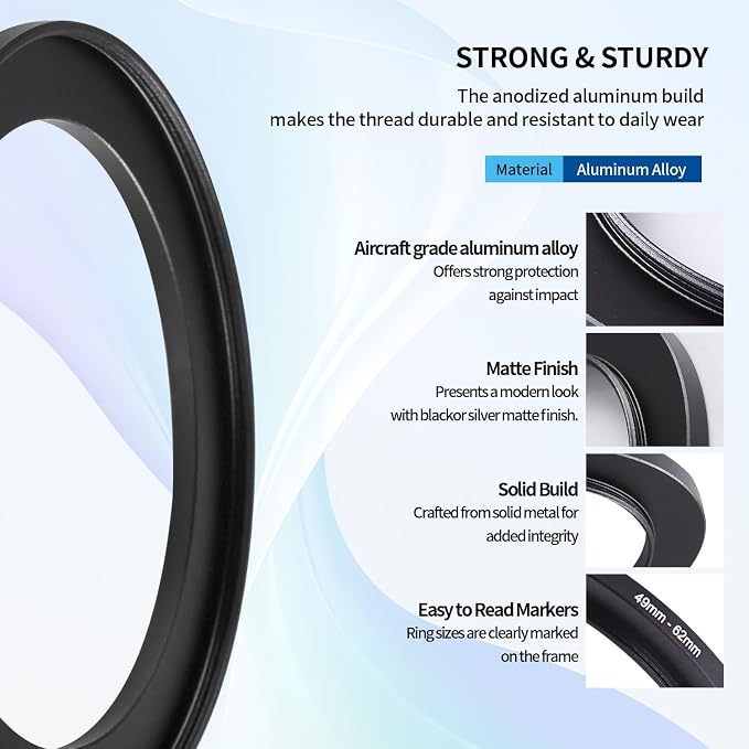 49-62mm Step-Up Ring Adapter, 49mm to 62mm Step Up Filter Ring - Image 5