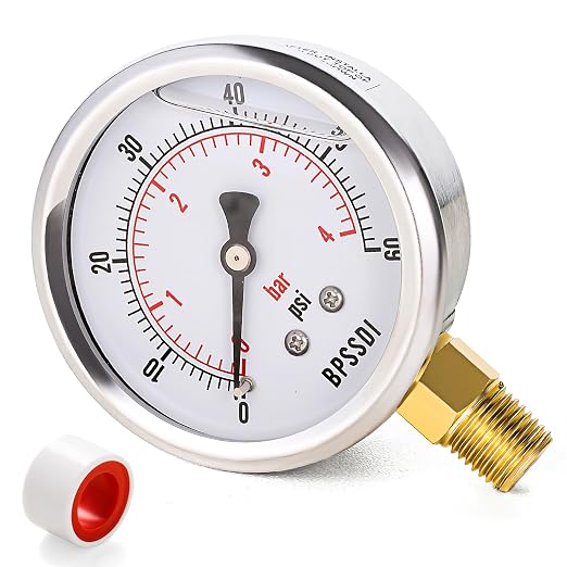 0-60 Psi Glycerin Liquid Filled Low Pressure Gauge, 2.5" Dial Size, 1/4" NPT by BPSSDI