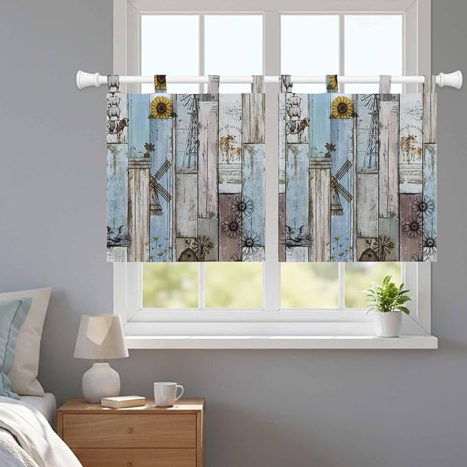 Blue Grey Wooden Kitchen Curtains 36 Inch Length, Small Window Curtains Tab Top - Image 9