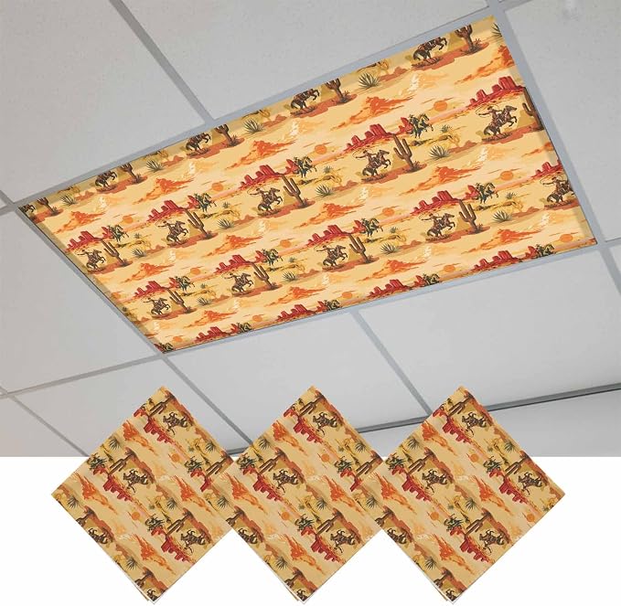 Tropical Plant Cactus Fluorescent Light Covers 3 Pack Western Cowboy Horse by Unknown