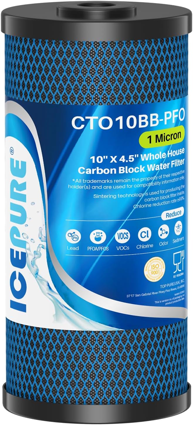 ICEPURE 1 Micron 10" x 4.5" Whole House PFOA/PFOS Carbon Water Filter Cartridge by ICEPURE