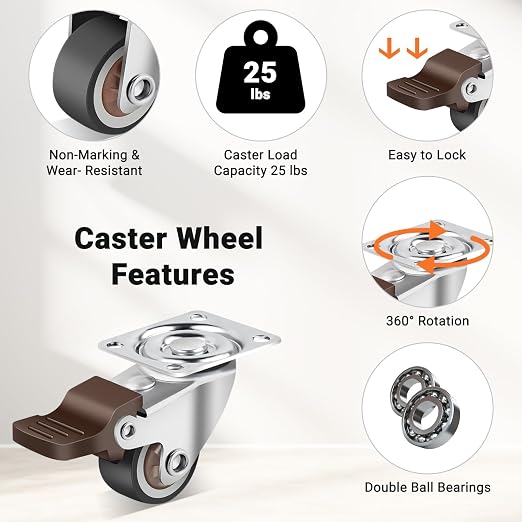 Nefish 1 Inch Small Casters Set of 12, Low Profile Soft Rubber Casters Wheels - Image 4